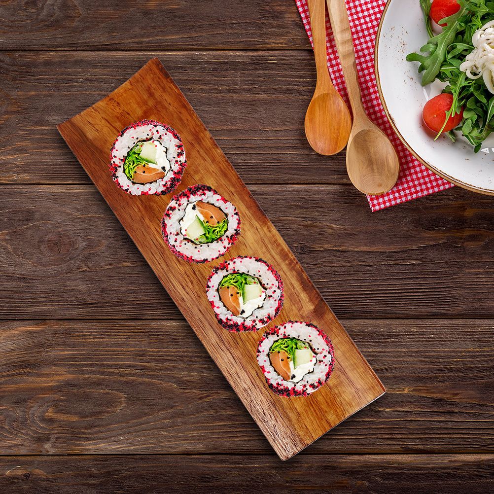 2pçs Banco de Sushi de Madeira Bandeja de Sushi Prato de Servir Resistente ao Desgaste Bandeja de Sobremesa Tábua de Aperitivos Barco de Exibição de Sashimi para Casa
