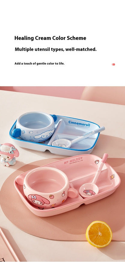 Children'S Breakfast Ceramic Dinnerware Set With Dividers Aesthetic Meal Plate And Bowl For Home Kitchen Dining Bar