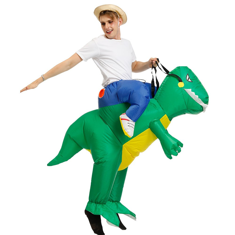 Child Adult Unisex Boy Girl Inflatable Green Dinosaur Cosplay Costume Kids Kindergarden Performance Halloween Carnival Party
