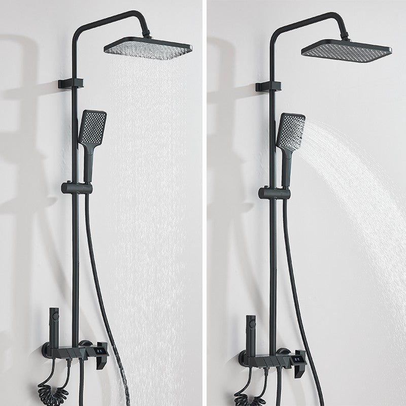 Conjunto de Torneira de Chuveiro Digital Inteligente Rozin Preto Estilo Piano Sistema de Banheiro Queda de Chuva Misturador Digital Cinza com Chuveirinho Bidê