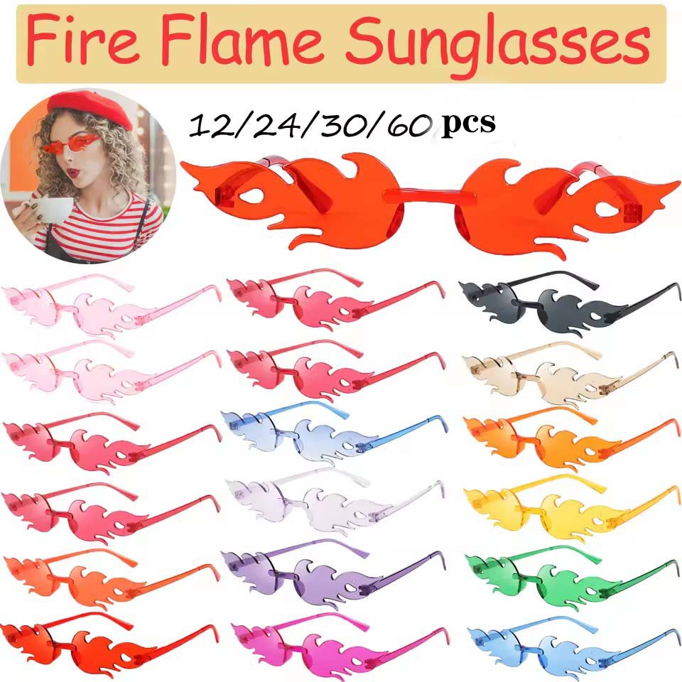 12-60pcs Fashion Fire Flame Glasses Fire Shape Sunglasses Fire Sunglasses Party Decor for Summer Shower Wedding Halloween Cos