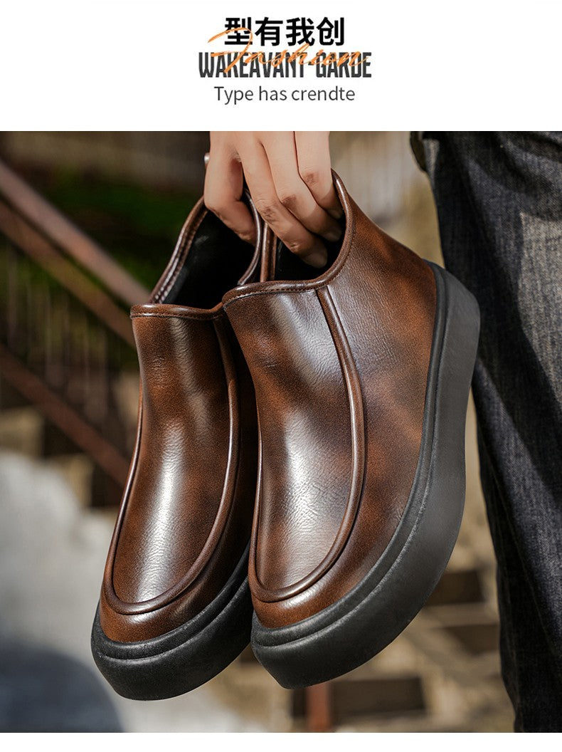 2025 Autumn New Leather Short Boots, Mid-calf Zipper Casual Outdoor Shoes, Anti-slip and Wear-resistant Men's Work Boots