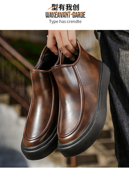 2025 Autumn New Leather Short Boots, Mid-calf Zipper Casual Outdoor Shoes, Anti-slip and Wear-resistant Men's Work Boots