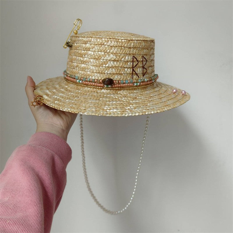 Chapéu de Palha Corrente Punk 2023 Novo Chapéu de Sol Acessórios Corrente Dourada Jazz Hip Hop Chapéu de Verão Estilo Punk Chapéu de Praia Chapéu de Igreja