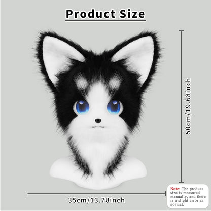 Animal Furry Fursuit Head Mask Plush Cat Fox Mask Costume Props for Halloween Cosplay Party