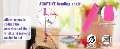 Conjunto de Colher e Garfo Angulados Ehucon Design Inclinado Confortável para Parkinson e Idosos Cabo Antiderrapante Fácil de Segurar