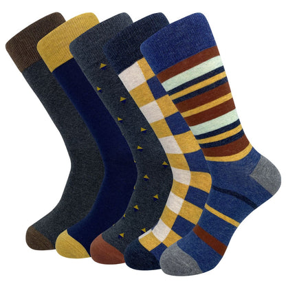5 Pairs Mens Dress Socks Plus large Size?High Quality Combed Cotton Crew Socks?Black Cool Argyle Breathable Casual Socks for men