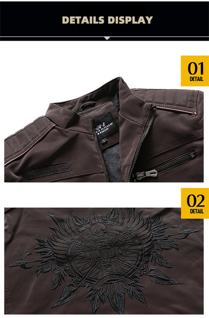 Men's autumn and winter frosted leather jacket, fashionable slim fit and brushed motorcycle fashion brand slim fit jacket