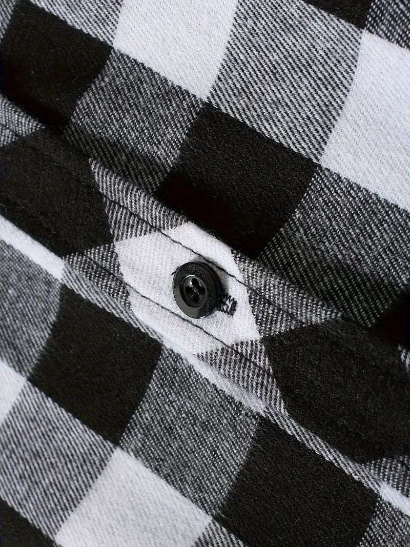 Youth Fashion Street Hooded Plaid Shirt Men's Slim Fit Long Sleeved Shirt Couple Travel Casual Shirt Men's Sports Shirt Jacket
