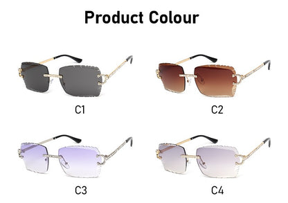 Fashion Rimless Square Sunglasses Vintage Diamond Brand Design Cut Lens Sun Glasses Men Women Metal Frame Luxury UV400 Eyewear