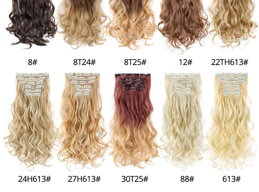 22 Polegadas Sintético Cabelo Liso Longo 16 Clipes 6 Peças/Conjunto Apliques de Cabelo Loiro Preto Resistente ao Calor Para Mulheres