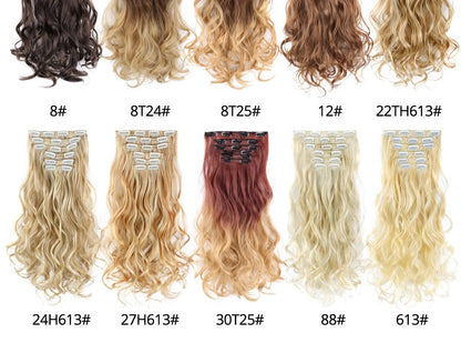 22 Polegadas Sintético Cabelo Liso Longo 16 Clipes 6 Peças/Conjunto Apliques de Cabelo Loiro Preto Resistente ao Calor Para Mulheres