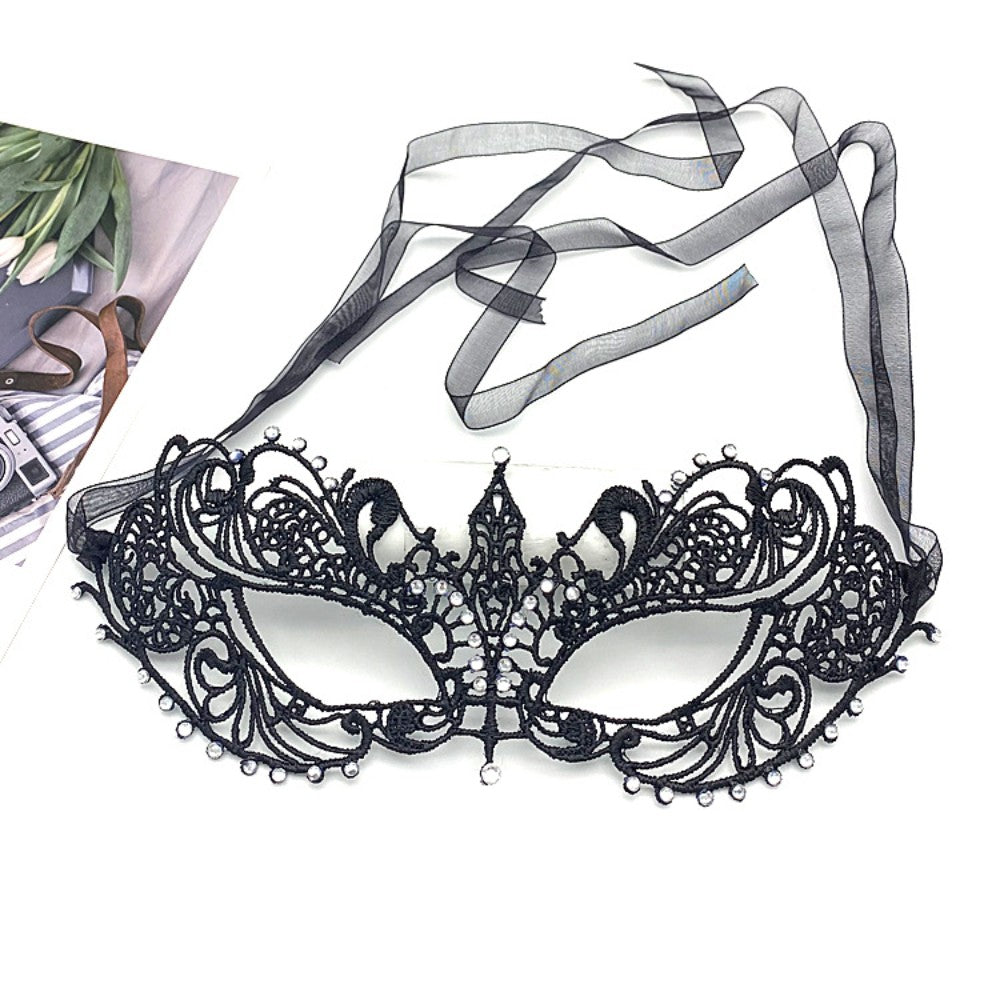 Makeup Ball Hollow Lace Face Mask With Ribbon Princess Masquerad Cosplay Prom Props Costume Female Sexy Diamonds Eye Mask