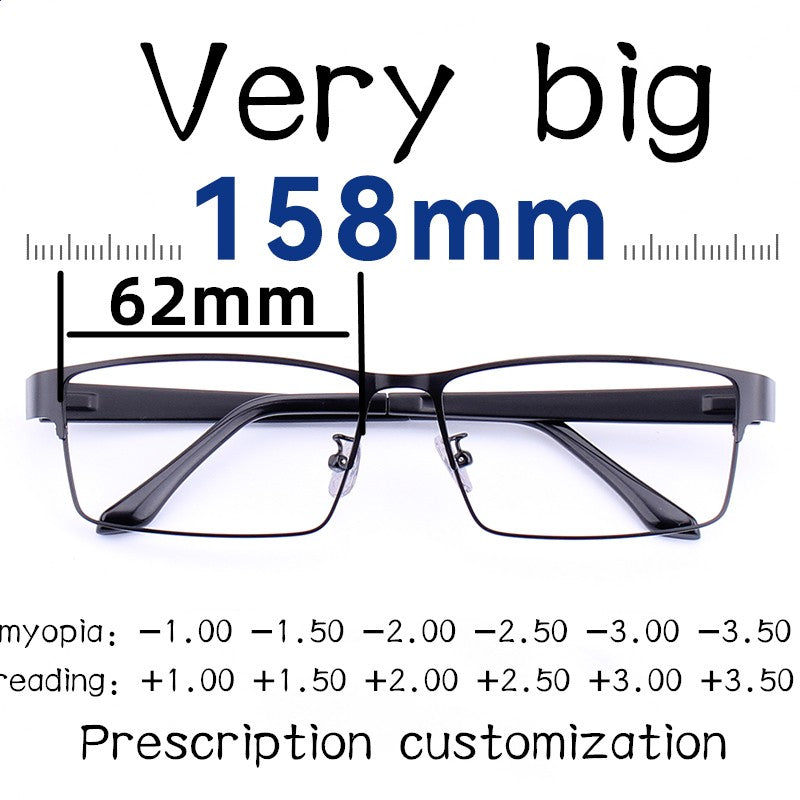 62MM Business Oversized Eyewear Frame Super Large Optical full frame glasses Big Head Metal Big Size reading  Glasses for men
