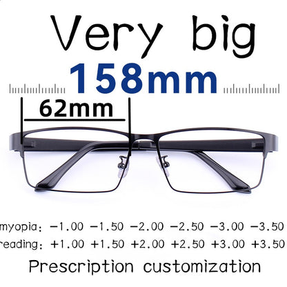 62MM Business Oversized Eyewear Frame Super Large Optical full frame glasses Big Head Metal Big Size reading  Glasses for men