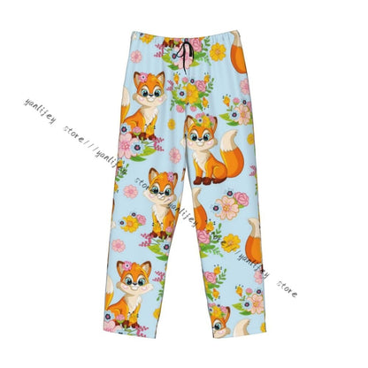 Men's Sleepwear Loose Sleep Pants Pajamas Cute Fox Background Long Lounge Bottoms Casual Homewear