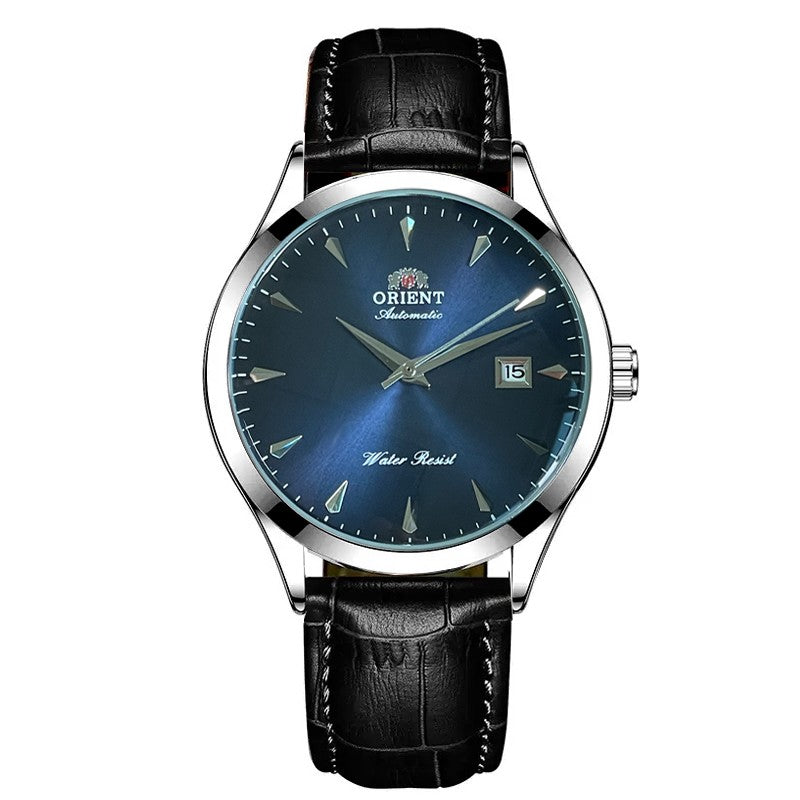 Orient Automático Masculino, Mostrador Preto, Pulseira de Aço Inoxidável, Relógio de Pulso Clássico de Negócios Resistente à Água com Exibição de Data