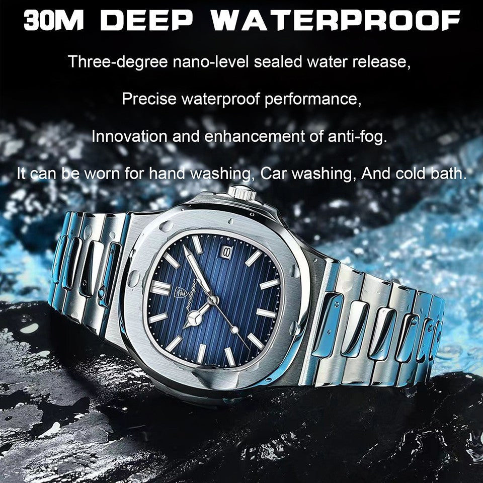 Relógio Masculino de Luxo POEDAGAR 50 ATM À Prova D'água Relógio Masculino Luminoso Data Aço Inoxidável Quadrado Quartzo Relógios Masculinos reloj hombre