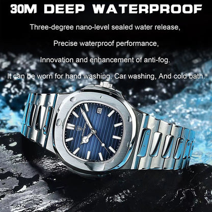 Relógio Masculino de Luxo POEDAGAR 50 ATM À Prova D'água Relógio Masculino Luminoso Data Aço Inoxidável Quadrado Quartzo Relógios Masculinos reloj hombre