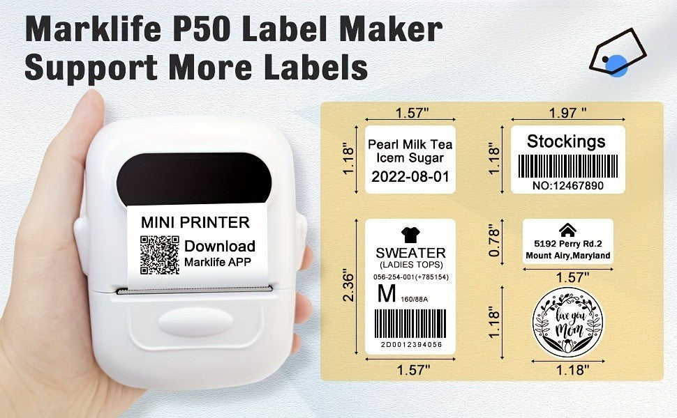 Makrlife P50 Thermal Label Printer Business Label Maker Custom Sticker Printing Machine For Home Use, DIY Stickers, Commercial