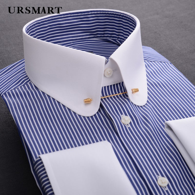 Men's Empire collar pinhole collar needle business shirt cotton retro round collar shirts for men