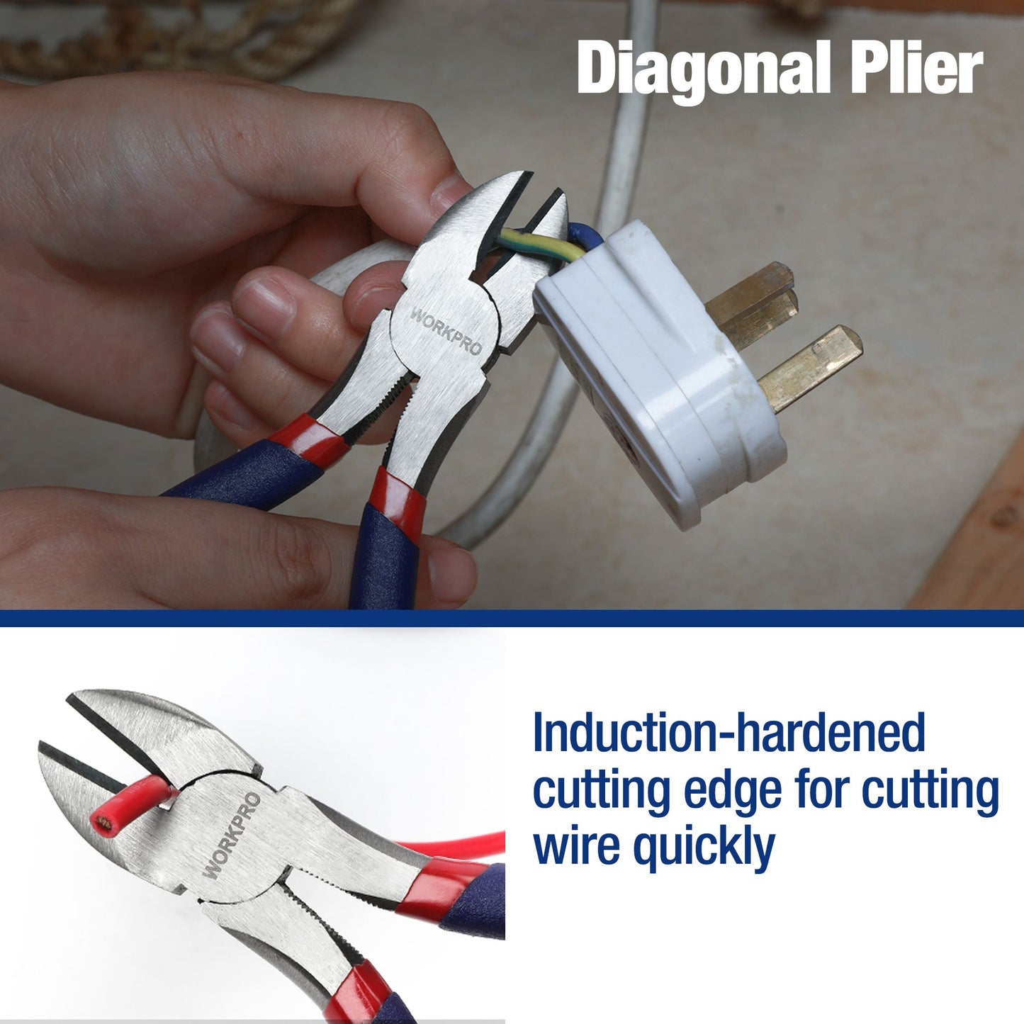 Conjunto de Alicates WORKPRO com 7 Peças (Bico Reto, Bico Longo, Universal, Eletricista e Corte Diagonal) para Trabalhos Manuais