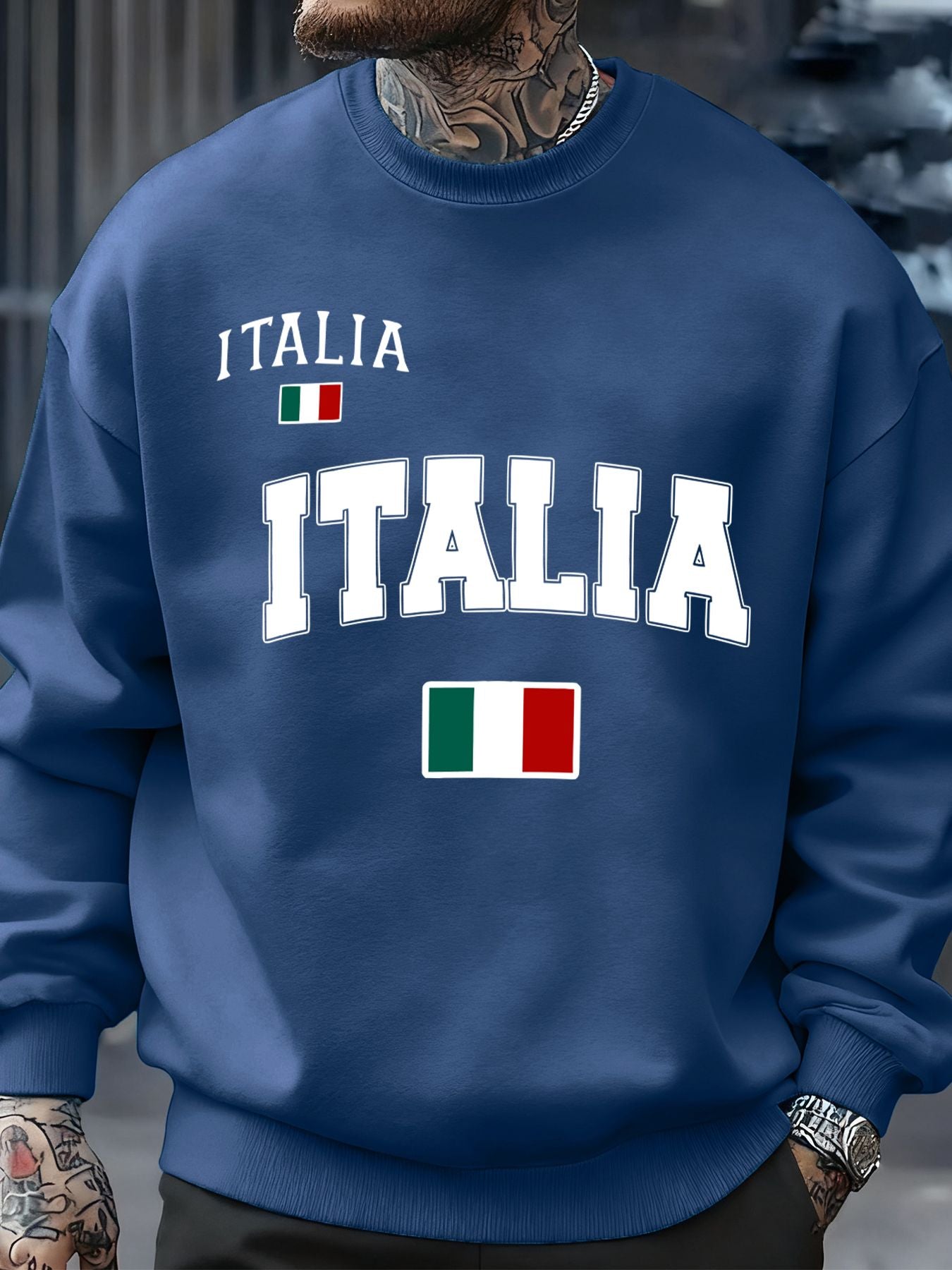 Italia Italian Flag Print Autumn Men Sportswear Fleece Sweatshirt Street Casual Pullovers Oversized Clothes Unisex Fashion Tops