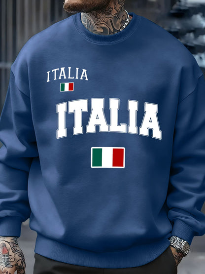 Italia Italian Flag Print Autumn Men Sportswear Fleece Sweatshirt Street Casual Pullovers Oversized Clothes Unisex Fashion Tops