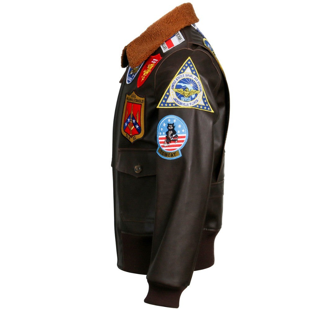 Aviator Pilot PU Leather Jacket Top Gun Men's Maverick Brown Winter Jacket Air Force Collar Coat Halloween Cosplay Outfits