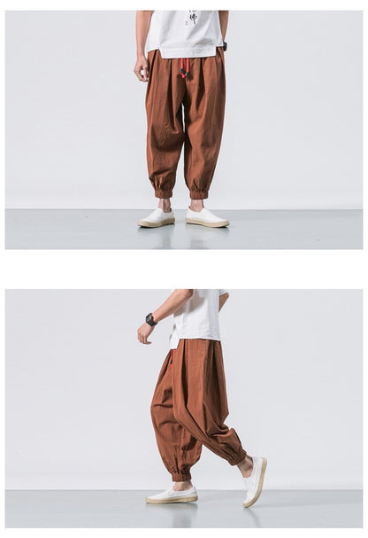 New Oversized Men Harem Pants Loose Chinese Style Cotton and Linen Sweatpants Joggers High Quality Casual Trousers Men