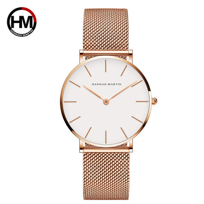 HANNAH MARTIN Brand Quality Stainless Steel Japan Quartz Movement Waterproof Women 36mm Full Rose Gold Ladies Dropshipping Watch