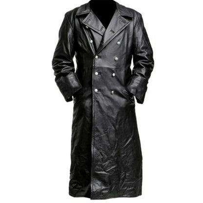 MEN'S GERMAN CLASSIC WW2 MILITARY UNIFORM OFFICER BLACK  LEATHER TRENCH COAT