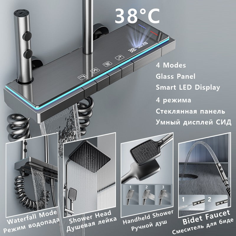 Luxury Bathroom Shower Faucet Set Smart Temperature Display Rainfall Shower System Rain Waterfall LED Bathtub Mixer Tap Showers