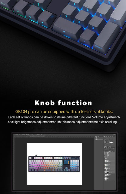 SKYLOONG GK104 Pro Full-Size 3-Mode Wireless Mechanical Keyboard with 3.0 Screen 3 Knobs Hot-Swappable Silent Switch PBT keycaps