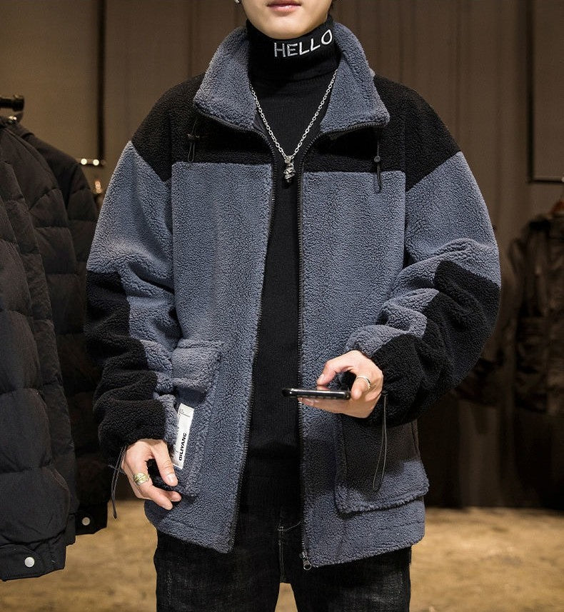 2025 Winter New Men's Lamb Fleece Jacket Thickened Warm Loose Fit Casual Stylish Youth Jacket