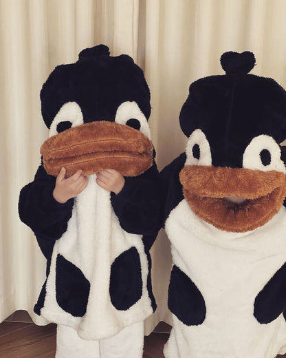 2025 Winter Infants Toddlers Pajamas Set Penguin Style Children's Warm Thicken Flannel Sleepwear Soft Loose 2 Pcs Suit Plush Pjs