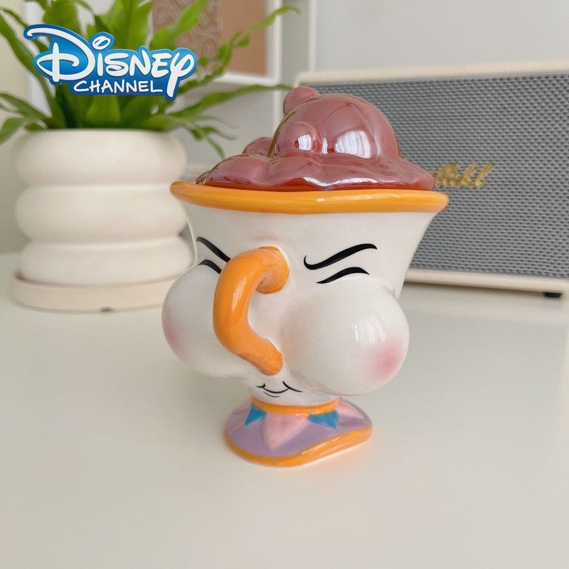 Disney Beauty and The Beast Ceramic Mug with Lid Cartoon Creative Coffee Cup for Milk Tea  Office Home Use Gift for Women Girls