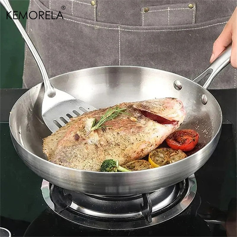 2/3 PEÇAS Frigideira 22/24/26/28CM Aço Inoxidável 304 Panela Wok 2MM de Espessura 5 Camadas de Aço Panelas Antiaderentes de Grau Alimentício para Cozinhar