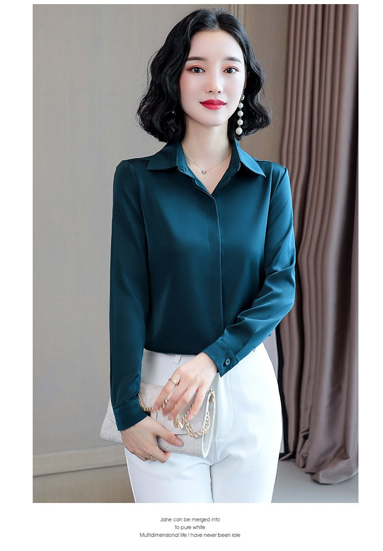 Women Silk Office Shirt 2025 Fashion Long Sleeve Casual Female Tops Elegant Ladies Vintage White Satin Blouses Shirts Oversized