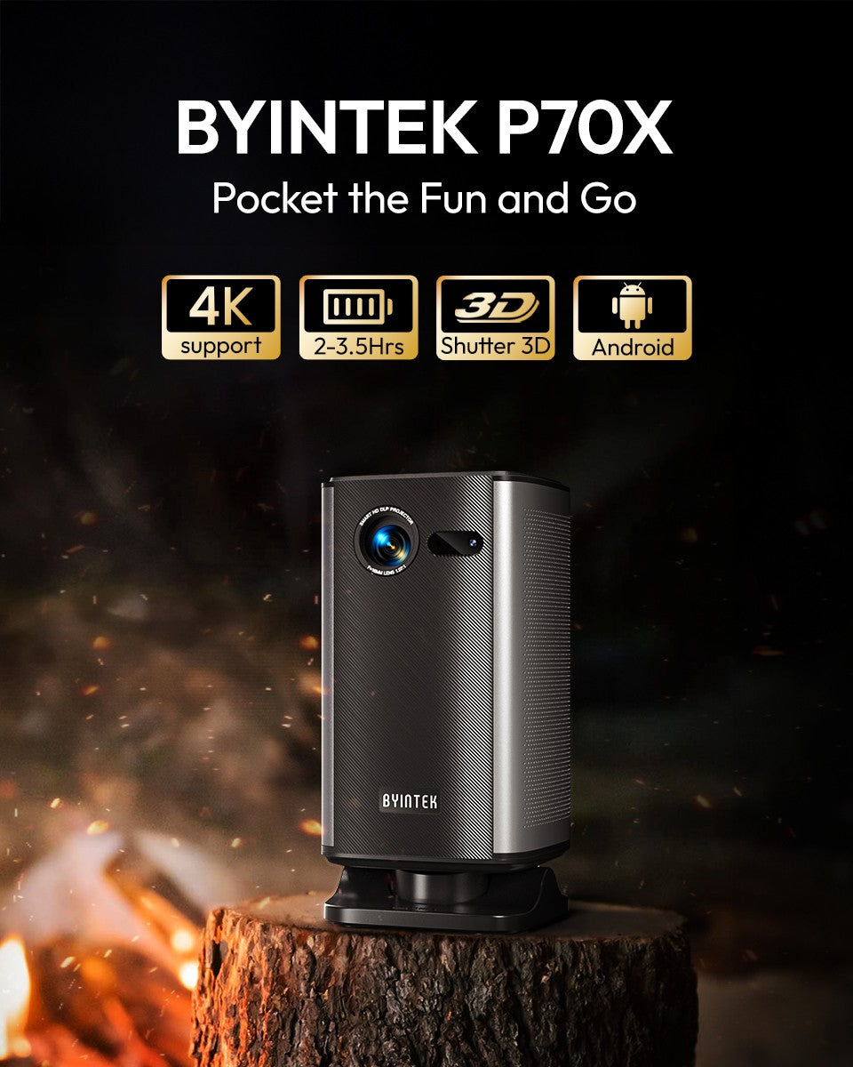 Projetor Portátil Mini BYINTEK P70X com Bateria Integrada Suporte 4K 3D Wifi para Noite de Cinema ao Ar Livre Projetores de Home Theater