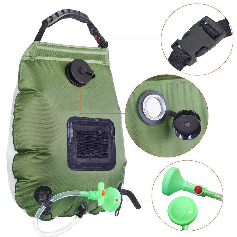 20L Solar Shower Bag,5 Gallon Military Green Camping Shower, Portable Outdoor Washing Bag for Hiking/Beach/Travel