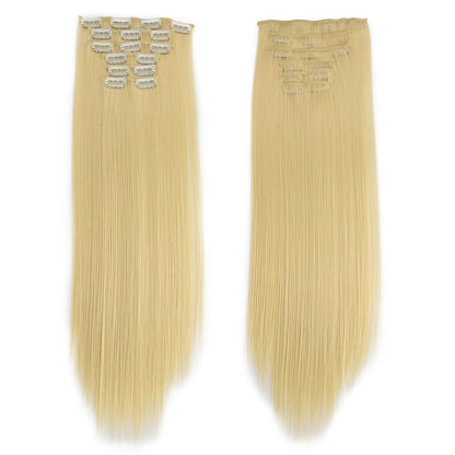 16 Presilhas em Extensões de Cabelo 60cm de Comprimento Liso Sintético Loiro Preto Peças de Cabelo Resistente ao Calor Cabelo Falso 6 Peças/Conjunto