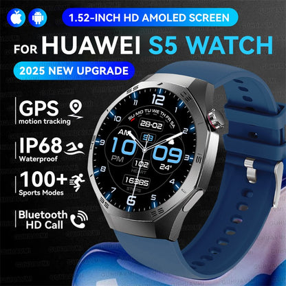 Smartwatch GUHUAVMI GT5 Pro 2025 Masculino com Tela HD AMOLED, GPS, Monitor de Trajetória de Movimento, Frequência Cardíaca, Chamada Bluetooth e 1.52", IP68