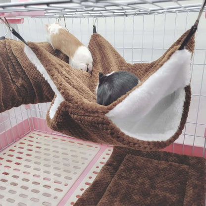 Rede de estimação quente de inverno, rede de hamster de pelúcia espessa de camada dupla, chinchila, porquinho da índia, furão, saco de dormir, gaiola suspensa de hamster