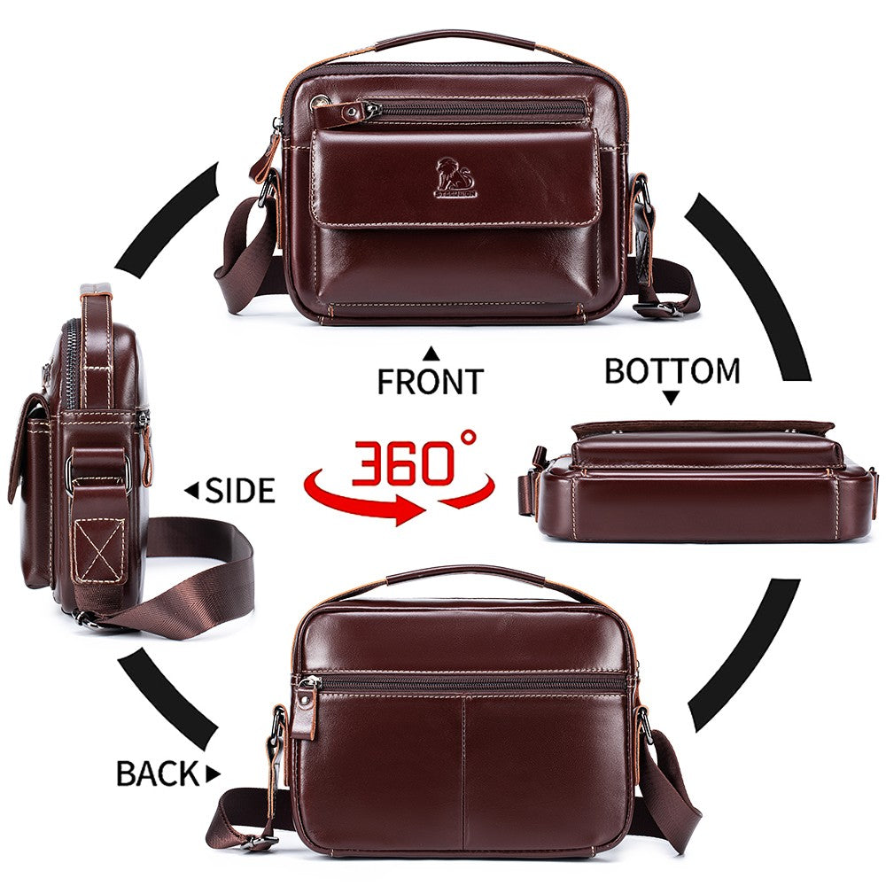 STEEL LION top layer cowhide men's single shoulder diagonal cross bag casual sports horizontal mobile phone bag genuine leather