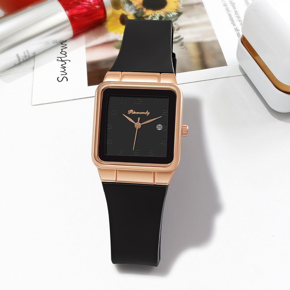 Manufacturer's in stock foreign trade new leisure sports scale calendar square silicone strap quartz women's watch watch watch