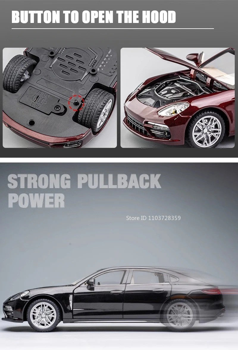1:24 Scale Panamera Miniature Car Model Toys Alloy Diecast with 6 Doors Opened Pull Back Toy Vehicles for Kids Birthday Gift