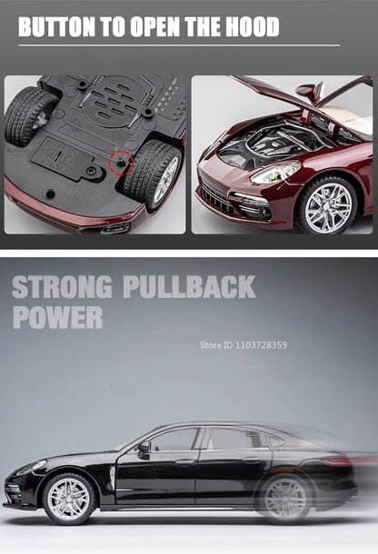 1:24 Scale Panamera Miniature Car Model Toys Alloy Diecast with 6 Doors Opened Pull Back Toy Vehicles for Kids Birthday Gift