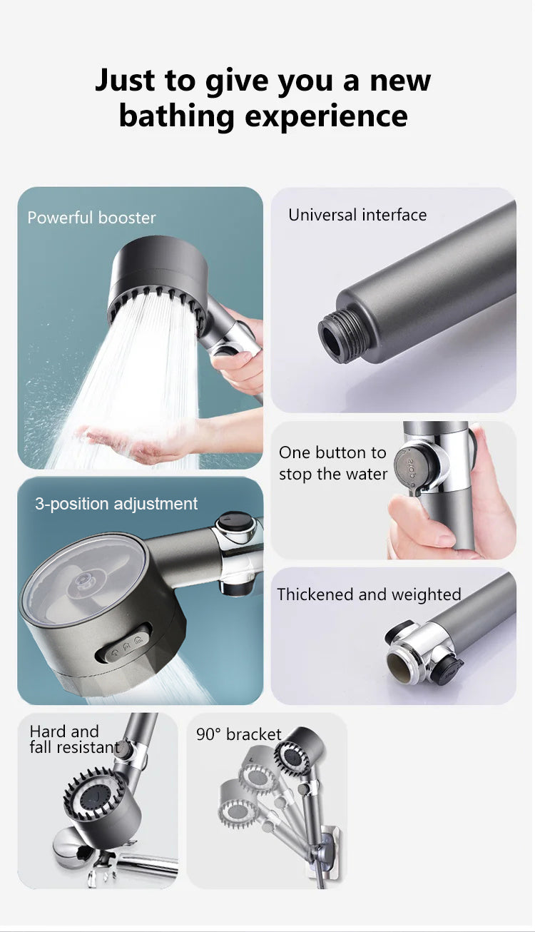 High Pressure Showerhead 3 Modes Water Saving Pressurized Shower Head Massage And Skin Beauty Multifunctional Shower Head
