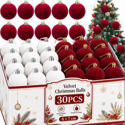 1/30pcs 6cm Wine Red Velvet Christmas Balls for Xmas Tree Flocked Xmas Ball Hanging Pendents Festival Party Home Decor Supplies